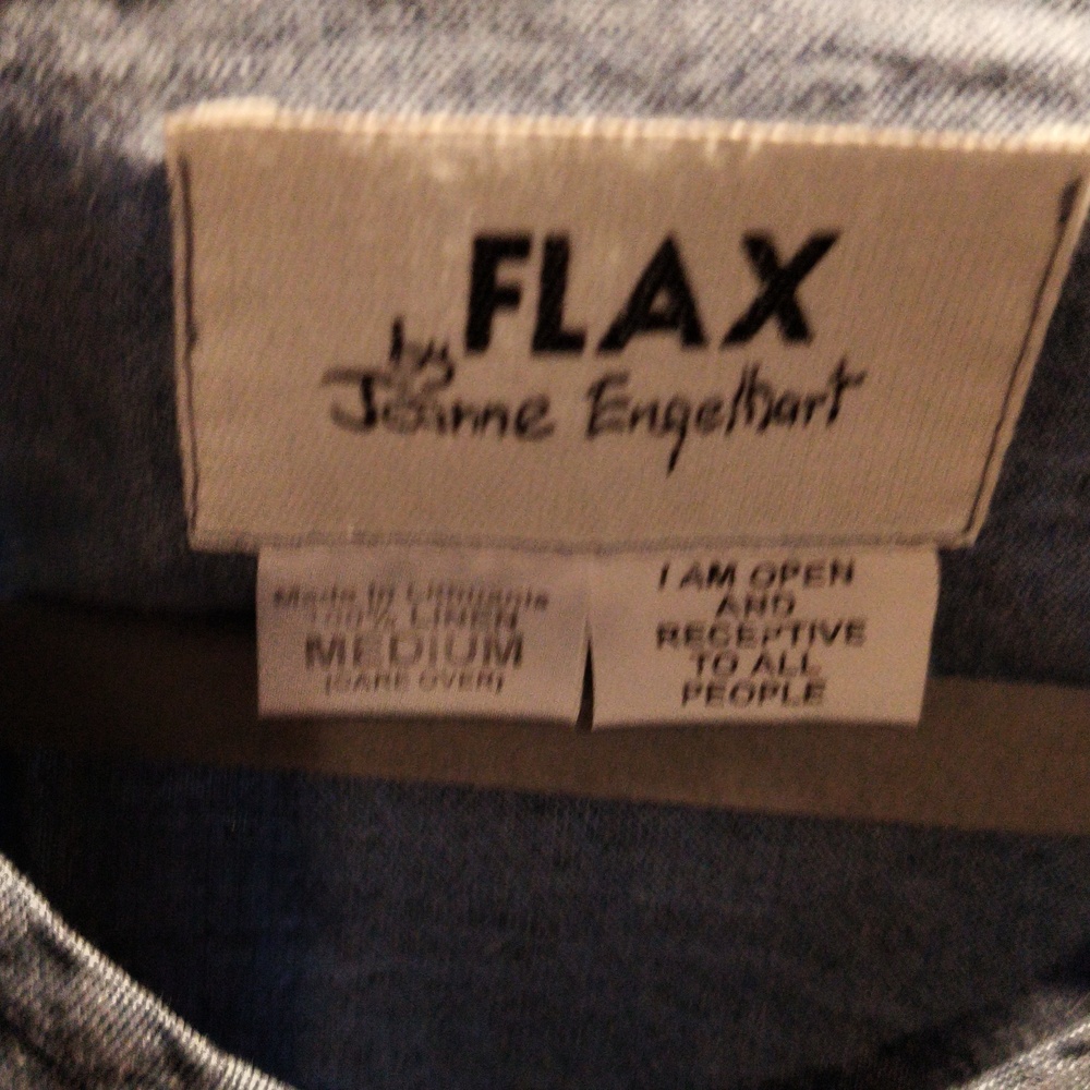 FINAL PRICE Flax Blue Linen Rounded Neckline Blouse w Side Slits